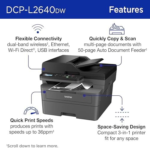 Brother DCP-L2640DW Wireless Compact Monochrome Multi-Function Printer, Copy, Scan, Duplex, Mobile Printing - Image 3