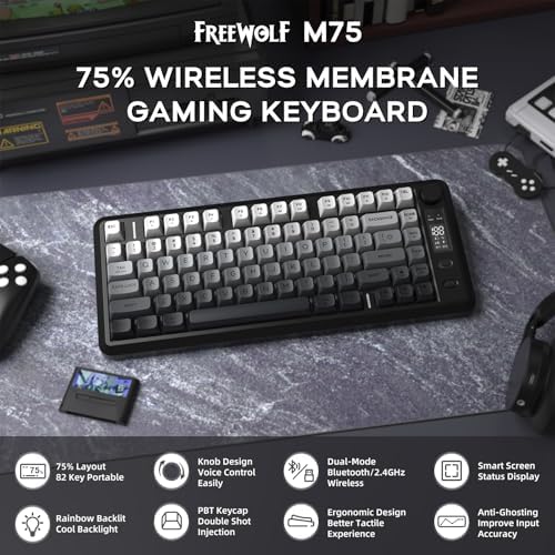 Free wolf M75 Wireless Gaming Keyboard Mechanical Feel Membrane - Moonlit - Image 2