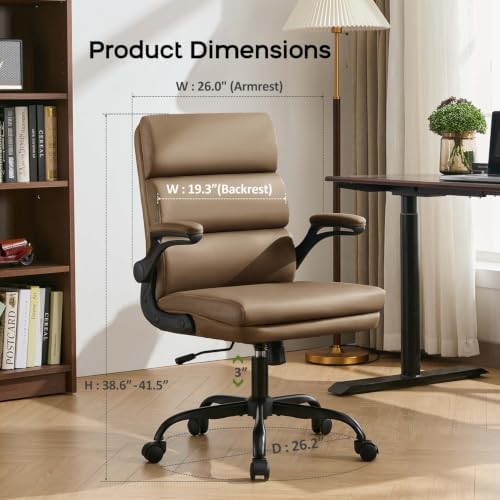 amseatec Home Office Desk Chair, Leather Flip-Up Armrests Comfy Task Chair - Image 2
