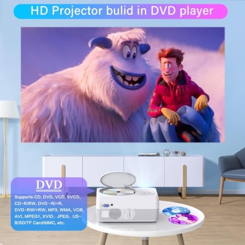 Full HD WiFi Bluetooth Projector Built in DVD Player, 12000LM 1080P Supported, Portable Mini DVD Projector for Outdoor Movies, 250" Home Theater, Compatible with iOS/Android/TV Stick/PS4/HDMI/USB/TF - Image 2