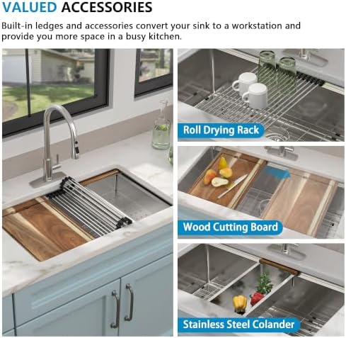 30"x19" Undermount Kitchen Sink Ledge Workstation - Image 6
