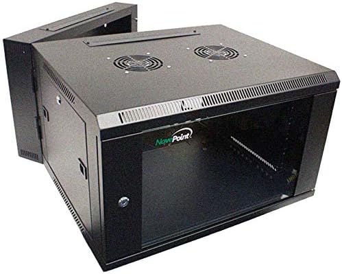 NavePoint 6U Server Cabinet with Hinged Back - 23.6” Deep, Server Rack Enclosure with Locking Glass Door, Wall Mount Rack with Removable Side Panels, Network Cabinet with 2 Fans, Pre-Assembled by NavePoint