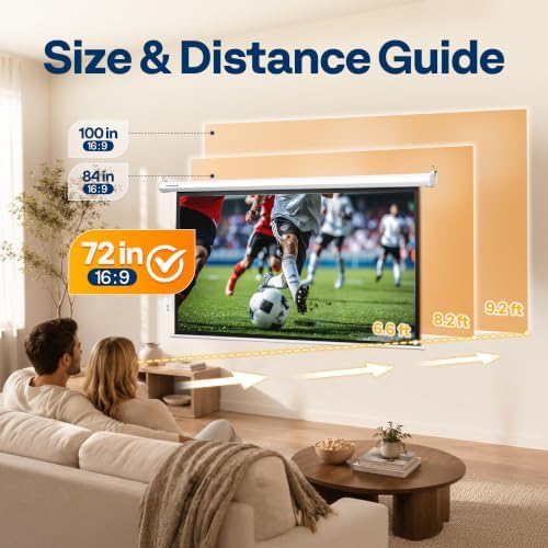 VIVOHOME 72 Inch 16:9 Motorized Projector Screen, White - Image 2
