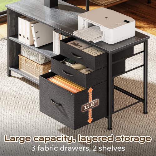 PRAISUN 55.1'' L Standing Desk with Outlets, Cabinet with Shelves, Drawers - Image 6