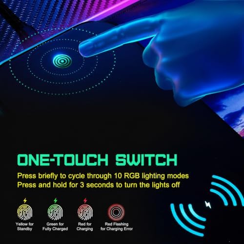 GIM Wireless Charging RGB Gaming Mouse Pad 15W, LED Mouse Mat 800x300x4MM, 10 Light Modes Extra Large Mousepad Non-Slip Rubber Base Computer Keyboard Mat for Gaming, MacBook, PC, Laptop, Desk（Sunset） - Image 5