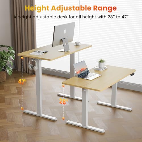 WALKINGDESK 55x24 Inches Height Adjustable Electric Standing Desk with 2 Hooks for Home Office, Ergonomic Sit Stand up Desk with Splice Board, Oak - Image 4
