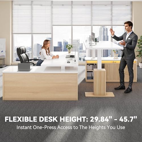 YITAHOME L Shaped Standing Desk with Power Outlets & LED Lights, - Image 4