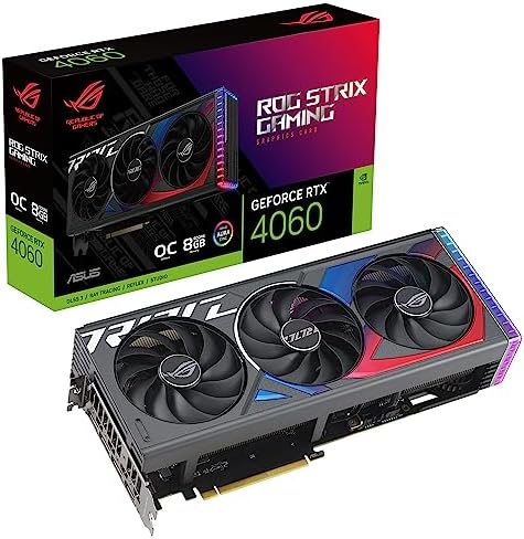 ASUS ROG Strix GeForce RTX 4060 OC Edition Gaming Graphics Card (PCIe 4.0, 8GB GDDR6, DLSS 3, HDMI 2.1a, DisplayPort 1.4a, Axial-tech Fan Design, Aura Sync, 0dB Technology), 3 Year Warranty by Unknown