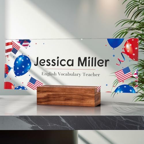 Personalized Acrylic Desk Name Plate with Walnut Wood Base by nyareka