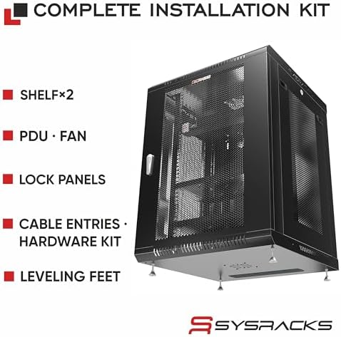 15U Wall Mount Server Rack Cabinet 24” Deep, 19” Network Enclosure for Home Lab with Fan, PDU, 2 Shelves, Locking Mesh Door - Image 4