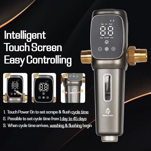 Automatic Spin Down Sediment Filters 40 Micron, Touch-Screen Auto Flushing and Drainage, 360°Rotatable Head, Reusable Whole House Water Filter, 1" MNPT + 3/4" FNPT, Gray - Image 2