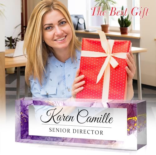 Custom Office Name Plate for Desk - Name Plate Personalized Gifts for Coworkers, Boss, Teacher, Social Worker - Acrylic Office Desk Decor for Women Men - Employee Appreciation Gifts (purple gold) - Image 4