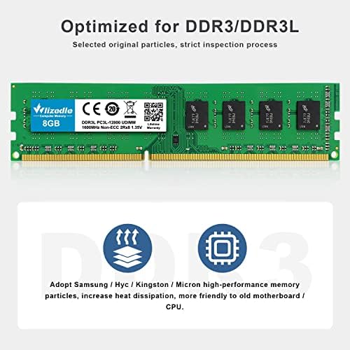 DDR3/DDR3L 32GB Kit (4x8GB) RAM 1600MHz CL11 UDIMM, Desktop Memory Module PC3-12800/PC3L-12800 240-Pin 1.35V/1.5V 2Rx8 Dual Rank Non-ECC Unbuffered PC Computer RAM Stick Upgrade - Blue - Image 6