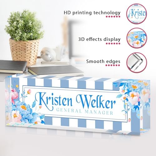 Desk Name Plate Personalized, Custom Name Plate for Desk, Personalized Teacher Appreciation Gifts for Desk Decor, Office Gifts for Coworkers Employees Boss, Teacher, Social Worker(Blue/White) - Image 4
