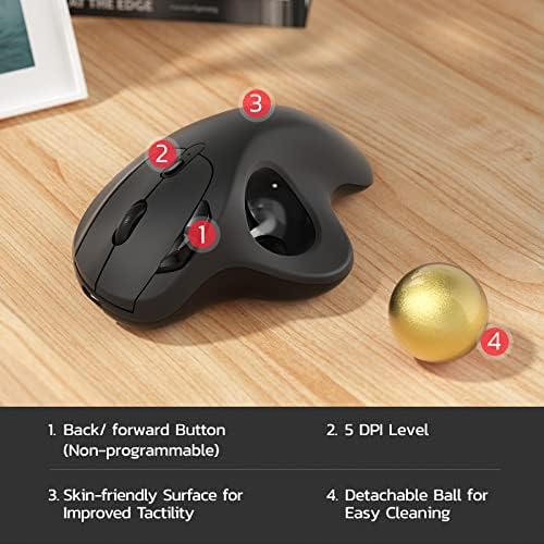 Nulea M501 Wireless Trackball Mouse Ergonomic Thumb Control, 4 DPI Levels - Image 7