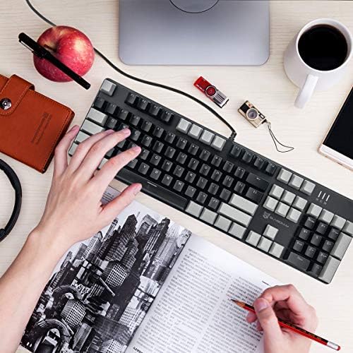 Merdia LED Backlit Full Size Wired Mechanical Gaming Keyboard | Black Switch 104 Keys US Layout Hot Swappable Full Size Mechanical Keyboard | White LED Backlit PC Gaming Keyboards (Black & Grey Color) - Image 6