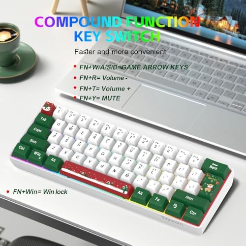 Snpurdiri 60% Wired Gaming Keyboard, RGB 61-Key (Red Green White) - Image 4