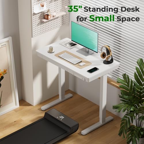 35" Electric Standing Desk with Drawer, 4 Lockable Wheels - Image 3
