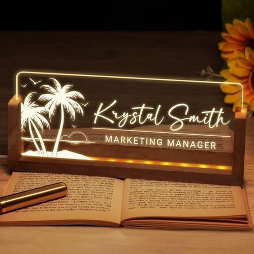 Desk Name Plate Personalized, Custom Acrylic Name Plate for Desk, Office Decor for Women Men, Appreciation Gifts for Coworkers Boss Teacher - Light-Up Name Plaque by Ueedklaayy