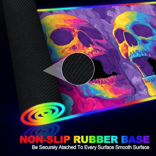 Wireless Charging RGB Gaming Mouse Pad, 31.5 x 11.8 Inch Extended Mouse Mat with Neon Skull Art Design, LED Desk Pad with 7 Lighting Modes, Non-Slip Base for Gaming & Office - Image 5