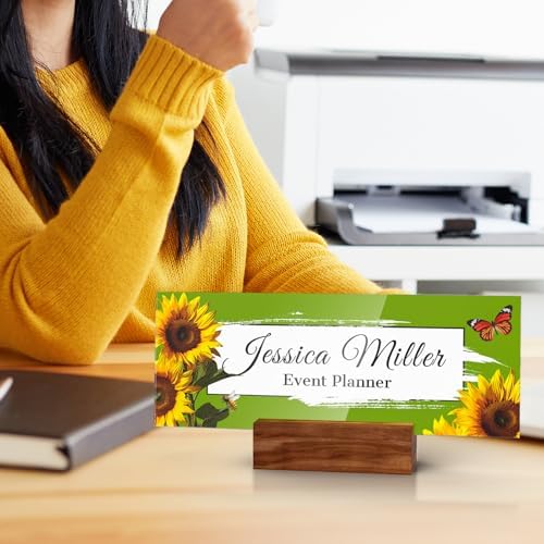 Personalized Acrylic Desk Name Plate with Walnut Wood Base - Image 2