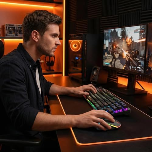 Wireless Gaming Keyboard and Mouse Combo, LED Backlit Rechargeable Battery, Ultra Compact Mechanical Feel Keyboard, RGB Mice for PC Gamer, Business Office, Durable Ergonomic, Wide Compatibility, Black - Image 7