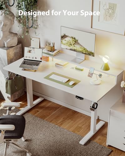 Agilestic 63 * 24 Inch Electric Standing Desk with Shelf & Led, White - Image 3