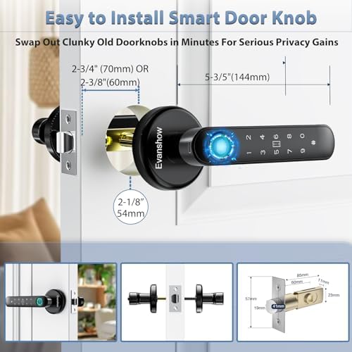 Fingerprint Door Lock Biometric Door Knob with Keypad Keyless Entry, 5-in-1 Door Locks for Bedrooms(Fingerprint/App/Code/Key/IC Card), Home Hotel Office Apartment Black - Image 3