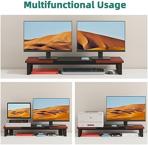 YAOHUOO Dual Monitor Stand Riser, 39Inch Large Monitor Stands for 2 Monitors, Computer Monitor Stand, Wooden Desktop Oraganizer Shelf for Office Desk Computer,Laptop,TV - Image 6
