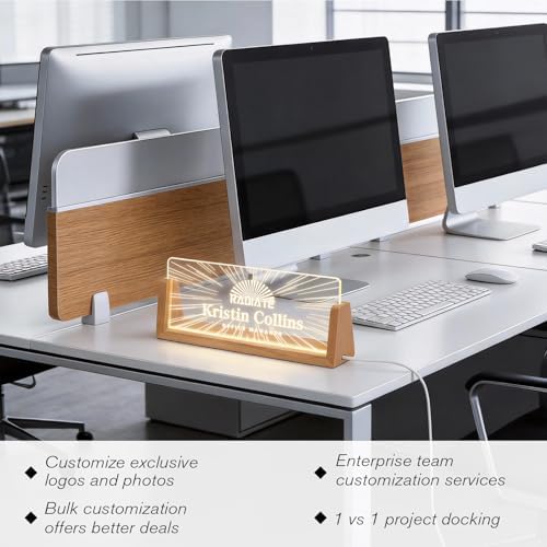 Personalized Light Up Acrylic Desk Name Plate - Custom Name Plate for Desk with Walnut Wood Base - Appreciation Office Gifts for Employees, Teacher, Social Worker (Sunrise) - Image 5