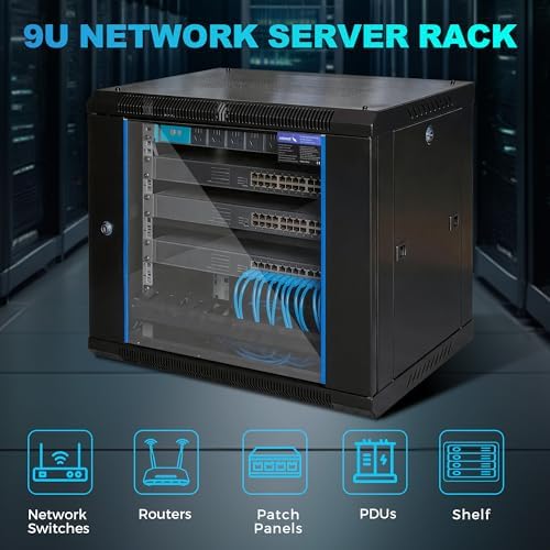 9U Rack, 17.7" Depth Wall Mount Rack Network Cabinet for Office - Image 6