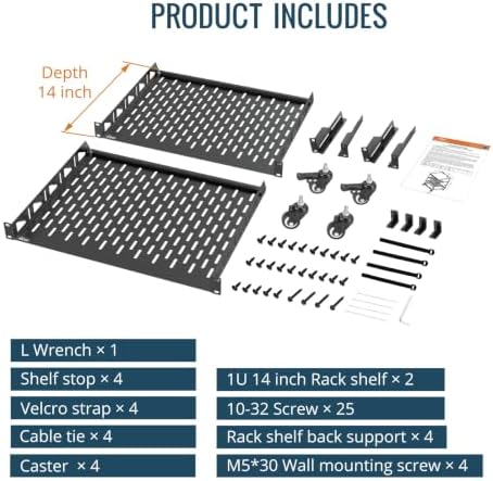 TECMOJO 12U Open Frame Network Rack for IT & AV Gear, 4-Post With Casters, Mobile With 2 PCS 1U Server Shelf & Mounting Hardware, for 19" Network, Audio and Video Device - Image 6