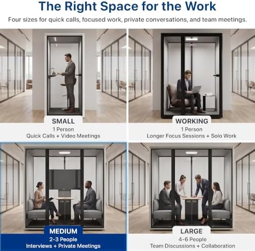 Uncaged Ergonomics Medium Office Pod, 2-Person Acoustic Office Phone Booth with Ventilation, LED Lighting and Power, White - Image 5