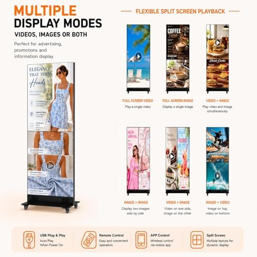 80 Inch LED Screen Poster, P1.86 Spliceable Digital Signage Display, GOB LED Poster Display with Flight Case, Commercial Advertising Display for Events, Rentals and Weddings, WiFi/USB/HDMI - Image 5