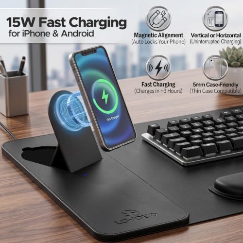 15W Magnetic Charging Mouse Pad with Foldable Ergonomic Tilt Phone Stand - Image 3