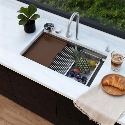32x19x10 Waterfall Undermount Kitchen Sink Workstation with Faucet Combo by Unknown