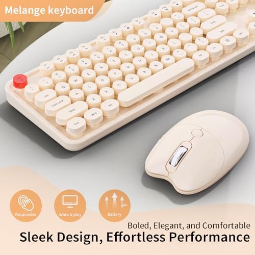 Wireless Keyboard Mouse, MOFII 104 Keys Cute Retro Typewriter Coffee - Image 3
