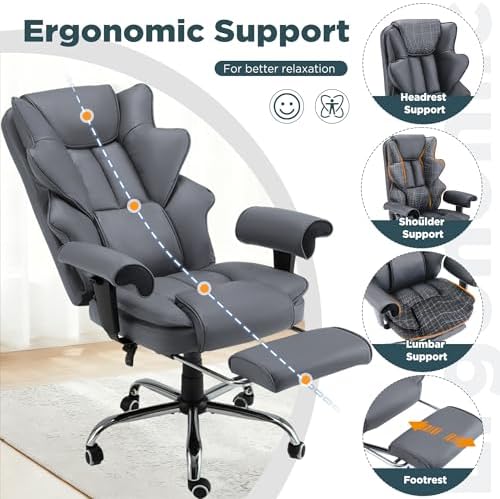 HOMREST Grey Ergonomic Office Chair - Image 7