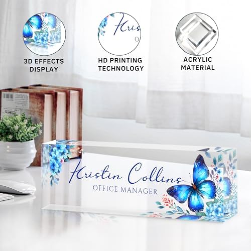 Custom Name Plate for Desk, Personalized Desk Name Plate on Clear Acrylic Glass, Appreciation Gifts for Teacher Employee Boss Coworkers Nurse, Office Desk Accessories for Women Men (Azure) - Image 5