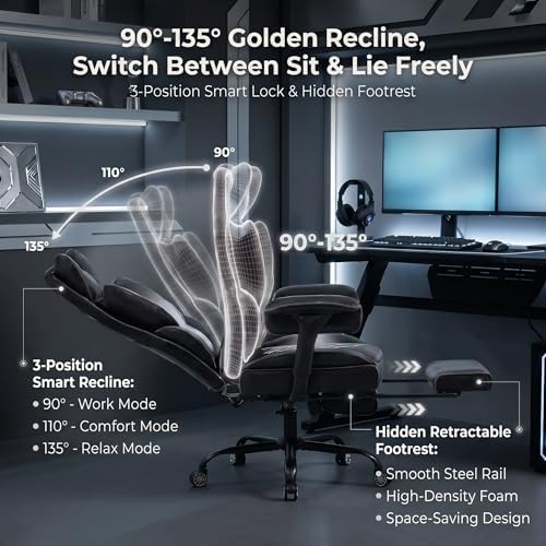 Big and Tall Gaming Office Chair 400lbs - Heavy Duty Ergonomic Computer Desk Chair with Footrest, Adjustable Armrests, High Back PU Leather with Racing Style (Black/White) - Image 7