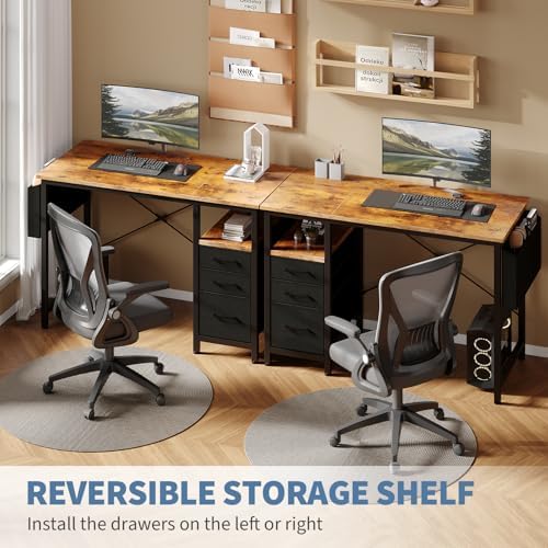 DUMOS 39 Inch Small Computer Desk with Storage, Fabric Drawers,Brown - Image 4