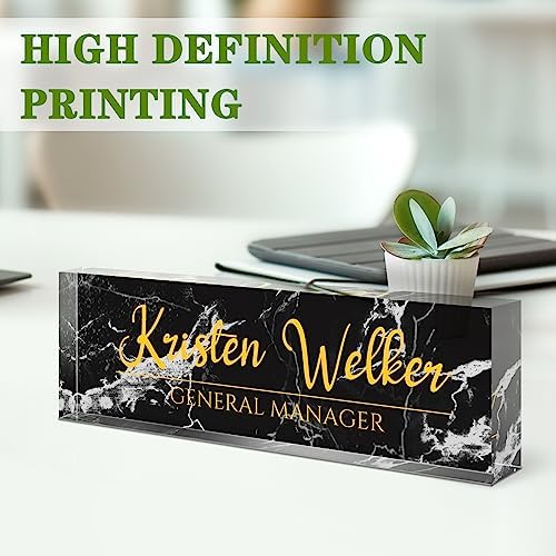 Name Plate for Desk, Desk Name Plate Personalized, Office Decor for Women Men, Acrylic Desktop Accessories, Office Appreciation Gifts for Boss Social Workers Nurse Teacher Employee (Black Marble) - Image 3