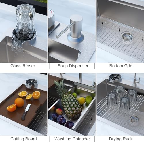 32x19x10 Waterfall Undermount Kitchen Sink Workstation with Faucet Combo - Image 6