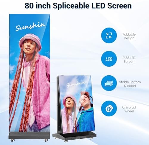 80 Inch LED Digital Signage Display, Foldable Seamless Stitching Kiosk, P1.86 GOB LED Screen Poster with Flight Case, Commercial Advertising Display for Events, Rentals and Weddings (Black, 1 Unit) - Image 4