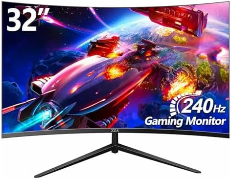 ZZA 32" Curved Gaming Monitor FHD 1080p 240Hz 1ms VA 1500R – 4000:1 FreeSync & G-SYNC Compatible, 100% sRGB HDR10 Low Blue Light, Crosshair Tilt PIP PBP, HDMI 2.0 DP 1.4 VESA 100×100 for PC PS5 Xbox by ZZA
