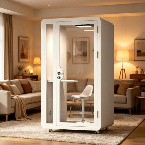 Soundproof Office Pod Booth, Quiet Meeting Pod with LED Lighting & Acoustic Panels, USB Ports, Portable Removable Telephone Booth for Private Phone Calling Reading Study(White,135cm) by Unknown