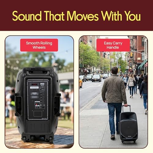 Pyle 1200W Portable Bluetooth PA Speaker - 12’’ Subwoofer, LED Battery Indicator Lights W/Built-In Rechargeable Battery, MP3/USB/SD Card Reader, and UHF Wireless Microphone - Pyle PSBT125A,Black - Image 6
