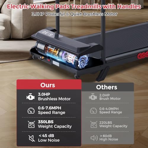 MCRG Walking Pad with Incline, Portable Treadmill with Handle Bar for Home, 3.0HP Electric Home Walking pad Treadmill, 0.6-7.6MPH Mini Under Desk Treadmills for Exercising with Handles Incline, 350LB - Image 3