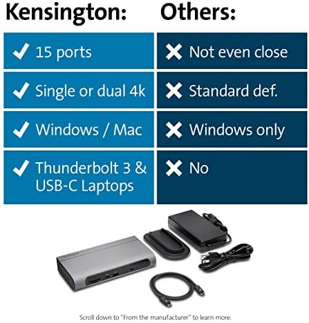 Kensington SD5600T 14-in-1 Thunderbolt 3 Dock USB-C - Compatible with Thunderbolt 4, Mac and Windows, 96W Charging, Dual 4K@60Hz, 40Gbps Transfer Speeds, HDMI 2.0 and DisplayPort, Ethernet (K34009US) - Image 2