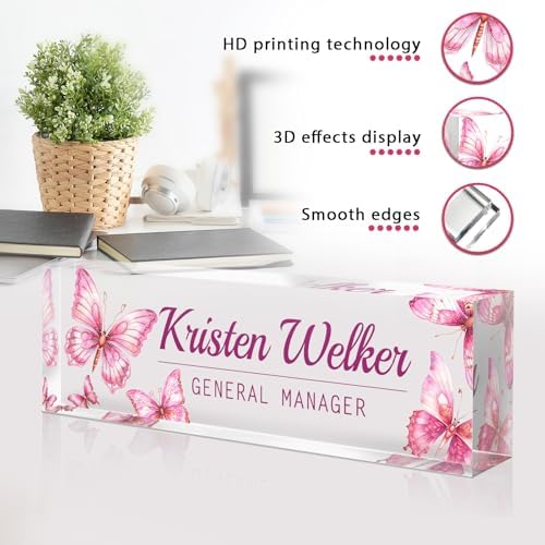 Custom Office Name Plate for Desk - Desk Name Plate Personalized Gifts for Coworkers, Boss, Employees, Teacher, Nurse - Office Desk Decor for Women Men - Employee Appreciation Gifts (Pink Butterfly-3) - Image 6